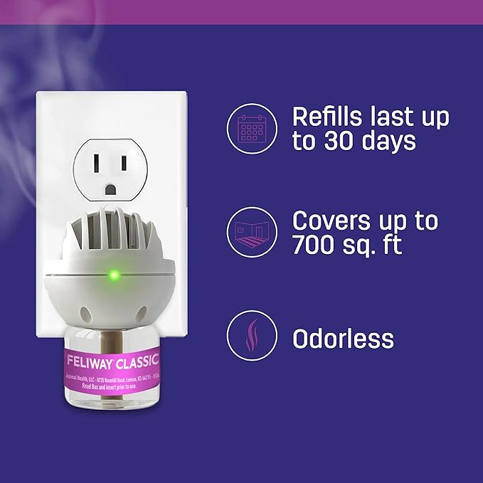 FELIWAY Classic Cat Calming Pheromone Diffuser: 1 Diffuser Kit & 3 Refills-PawvioPets