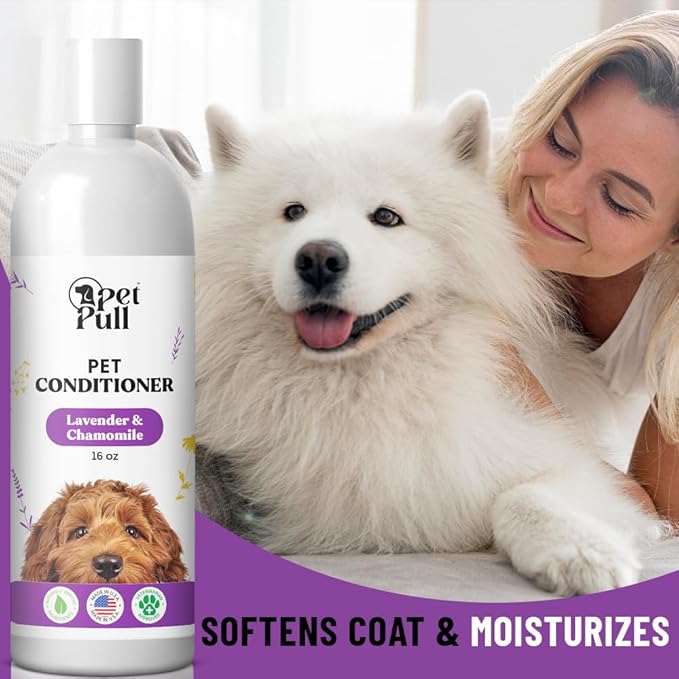 Dog Conditioner Puppy Essentials - Moisturizing Conditioner for Dogs with Lavender and Chamomile Scent - Plant Based Dog Bath Supplies Detangle and Revive Pet's Coat - Made in USA (16 Oz)-PawvioPets