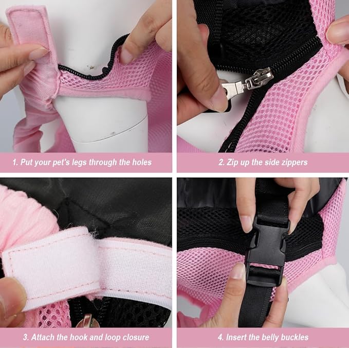 FEimaX Dog Carrier Backpack Pet Legs Out Front Cat Travel Bag, Adjustable Puppy Backpacks Carriers Hands-Free for Small Medium Dogs Cats Hiking Traveling Camping Daily Walking (Large, Pink)-PawvioPets