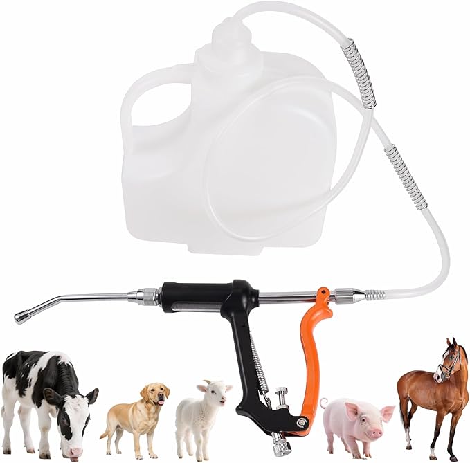 30ML Veterinary Metal Feeding Gun, Continuous Drench Gun Dosing Device Veterinary Adjustable Medicine Dispenser Husbandry Autonomous Feeding Tool, Pig Cattle, Sheep, Horse for Drench Gun-PawvioPets
