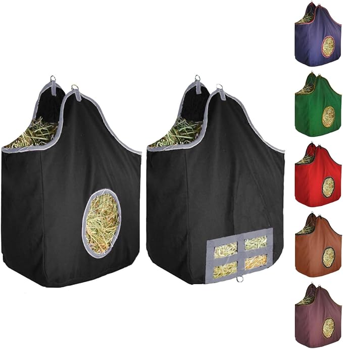 Derby Originals Large 24 OZ Canvas Horse Hay Bag 2 Sided Combo Design X Wide Gusset and 6 Month Warranty-PawvioPets