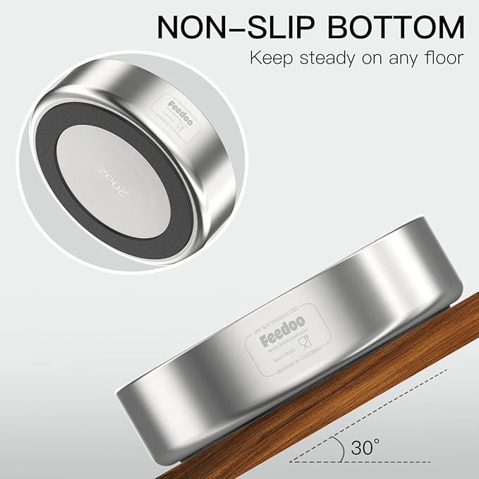 20oz Stainless Steel Cat Food & Water Bowl - Double Walled 304 Stainless Steel Non-Slip Cat Dish | BPA-Free & Dishwasher Safe for Indoor Cats-PawvioPets