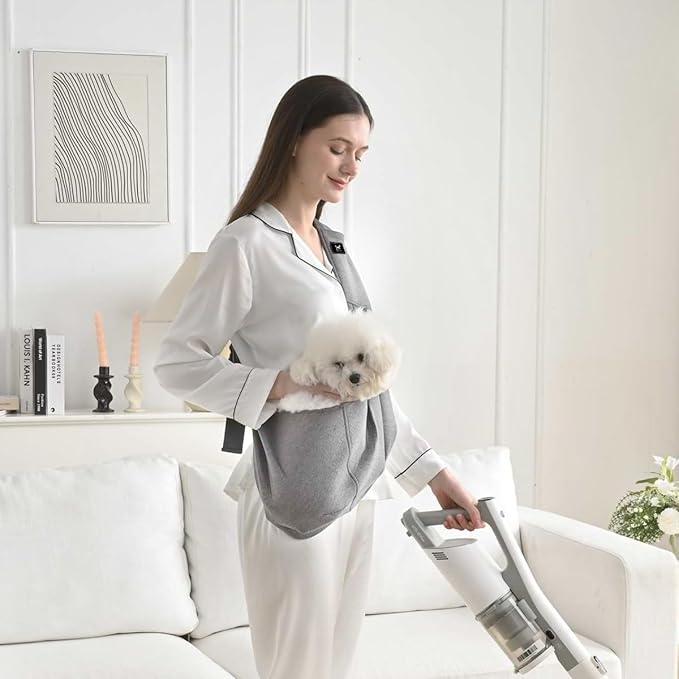 Dog & Cat Carrier Sling, Adjustable Soft Padded Shoulder Puppy Carrier, Hands-Free Dog Carrier Bag with Double Safety Buckles Premium Material for Outdoor Travel (Light Gray, L)-PawvioPets