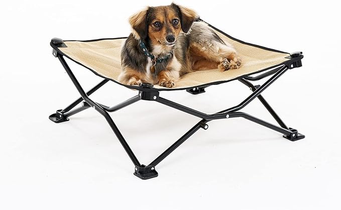 Coolaroo On-The-Go Elevated Dog Bed - Foldable Pop-Up Travel Dog Bed with Breathable, Moisture-Resistant Fabric, Carry Bag Included, Lightweight & Portable, Desert Sand, Standard-PawvioPets