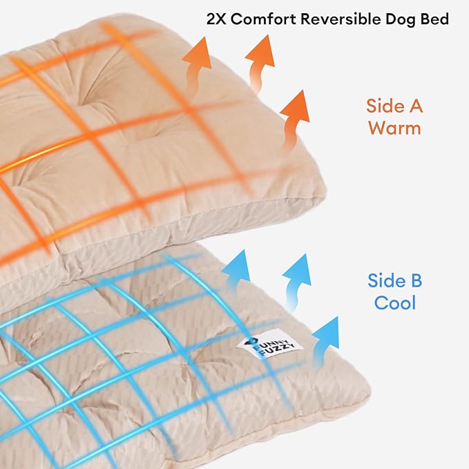 FUNNY FUZZY 30x20 Washable Dog Bed Crate Mat, 2 in1 Pet Pillow Sleeping Bed, Fluffy Deluxe Kennel Mattress for Medium Dog and Cat,Charcoal Grey,M,Beige-PawvioPets