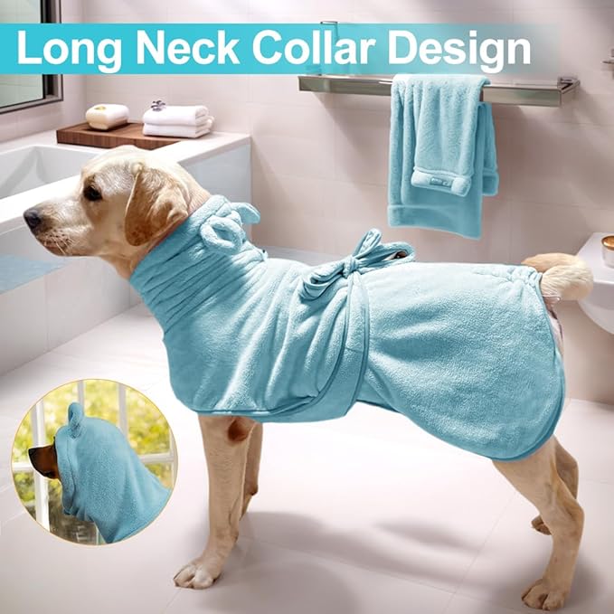 Giant Dog Bath Bubble, Quick Drying Super Absorbent Used for After Bathing, Warm Dog Towels, Adjustable Hoodies and Belts for Pet Dogs Bath Clothes Products (Blue, 6XL)-PawvioPets