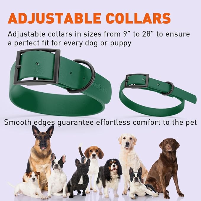 Dogline Biothane Waterproof Dog Collar Strong Coated Nylon Webbing with Black Hardware Odor- Proof for Easy Care Easy to Clean High Performance Fits Small Medium or Large Dogs, Hunter Green-PawvioPets