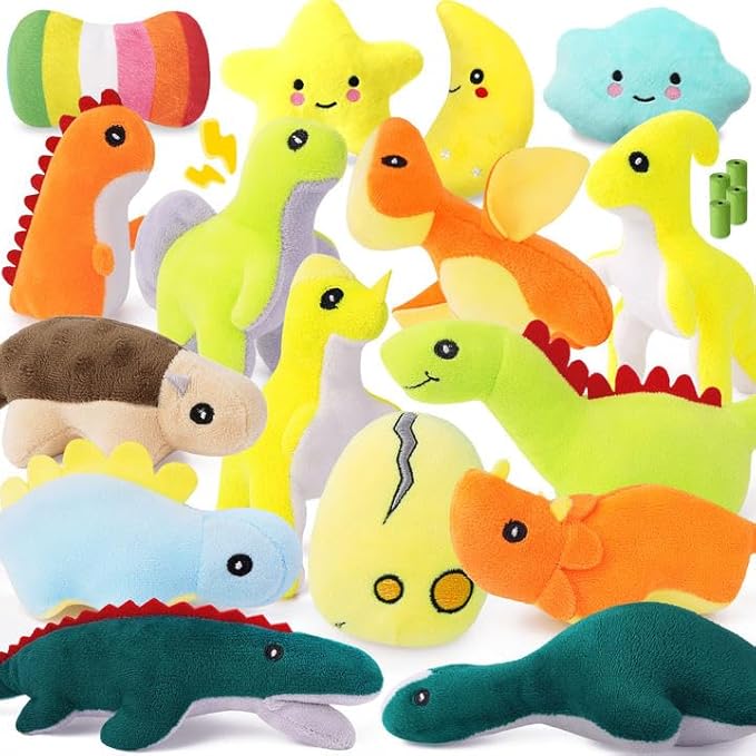 20-Pack Adorable Dinosaur Puppy Toys – Distinct Dino-Themed Squeaky Dog Toys for Small Dogs to Keep Them Busy, Interactive Chew Toys for Mental Stimulation & Gentle Teeth Cleaning-PawvioPets