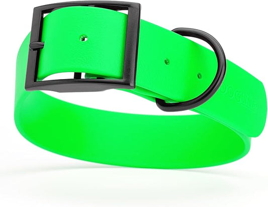 Dogline Biothane Waterproof Dog Collar Strong Coated Nylon Webbing with Black Hardware Odor- Proof for Easy Care Easy to Clean High Performance Fits Small Medium or Large Dogs, Tropical Green-PawvioPets