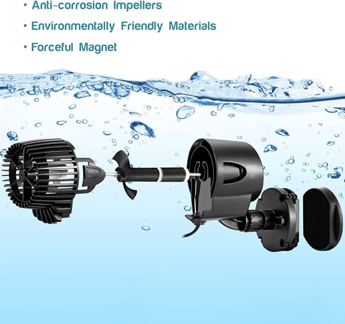 AQQA Wave Maker Pump, 2100GPH Aquarium Circulation Pump 360 Degree Rotatable Submersible Powerhead Pump with Magnet Suction Base for Marine and Freshwater Aquariums (15W)-PawvioPets