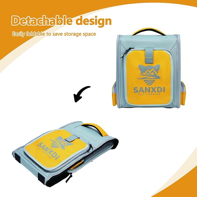 Expandable Pet Backpack, Cat Backpack with Breathable Mesh, Collapsible Soft Cat Travel Bag for Outdoor Hiking, Large Space Dog Backpack(Yellow)-PawvioPets