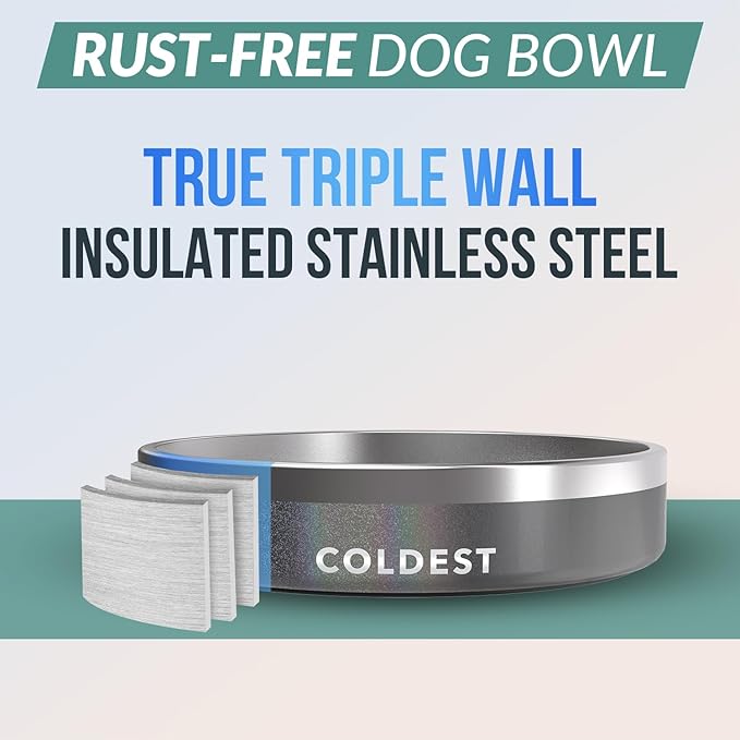 Coldest Dog Bowl - Anti Rust Metal, Non Slip, 3 Layers Insulated Stainless Steel Dog Bowls - Spill Proof & Heavy Duty - Water Bowl for Dogs, Cats & Pets, Dish Washer Safe (21 oz, Stardust Glitter)-PawvioPets