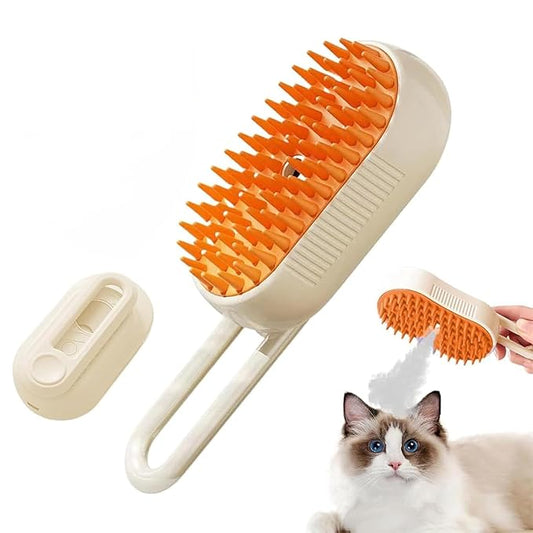 Cloud Care Cat Brush，Cat Hair Steam Brush for Shedding， 2024 Best Cat Steam Brush, Pet Steam Brush, 3-in-1 Self-Cleaning Cat Brush with 360° Rotating Arm, Detachable Silicone Bristle Head (Brown)-PawvioPets