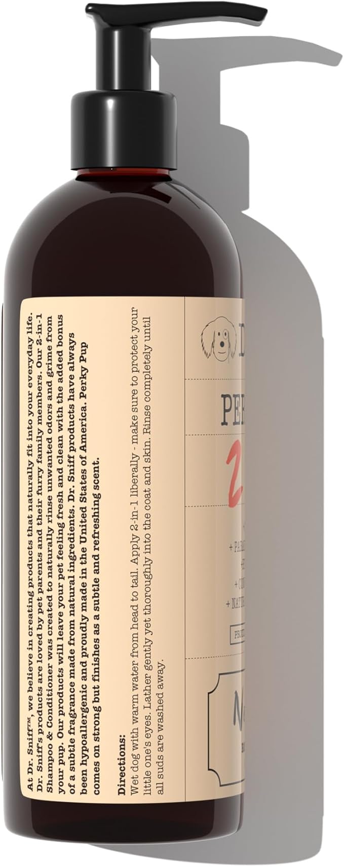 Dr. Sniff 2-in-1 Pet Shampoo & Conditioner, Ultimate Grooming Treatment for Dog & Cat Hair, Freshens Scent, Made in The USA, Perky Pup Scent, 16 Oz-PawvioPets