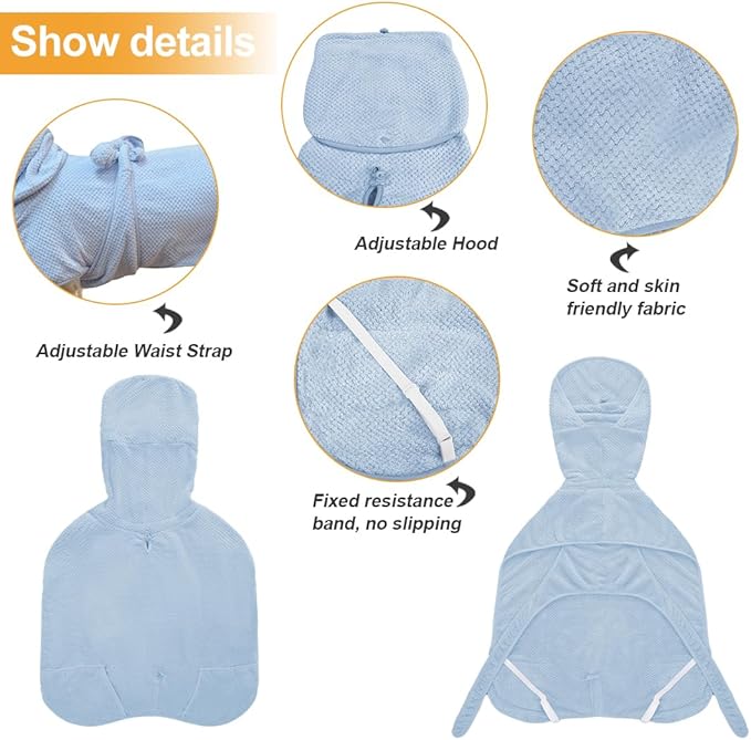 Giant Dog Bath Bubble, Quick Drying Super Absorbent Used for After Bathing, Warm Dog Towels, Adjustable Hoodies and Belts for Pet Dogs Bath Clothes Products (Blue Jacquard, 6XL)-PawvioPets