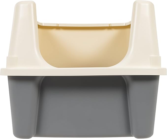 Amazon Basics Large Cat Litter Box with High Sides, Open Top, Includes Scoop, 19 x 15 x 11.75 inches, Grey/Beige-PawvioPets