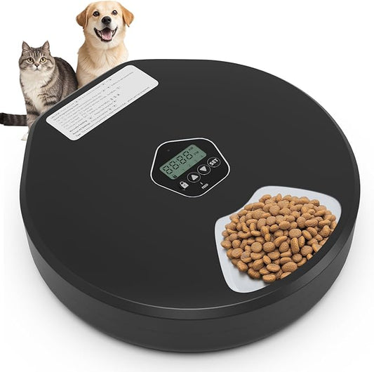 Automatic Pet Feeder for Wet & Dry Food, 5-Meal Timer Dispenser with 2 Ice Packs, Programmable Smart Feeder for Cats/Dogs – Keep Food Fresh Longer (Pet Feeder with 2 Ice Cube Tray)-PawvioPets