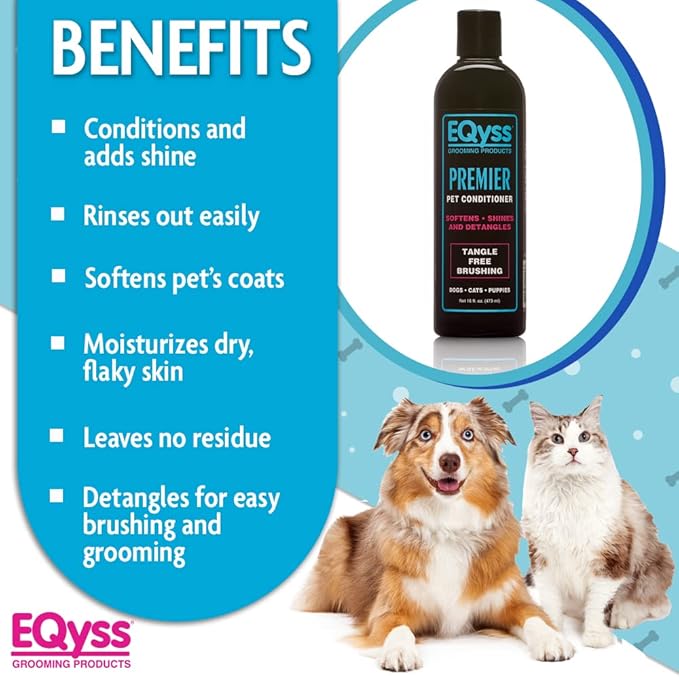 EQyss Premier Pet Conditioner - Moisturizes, Softens, & Conditions Dry Coat & Hair, Detangles & Adds Shine - for all Dogs, Cats, Puppies (16 oz)-PawvioPets