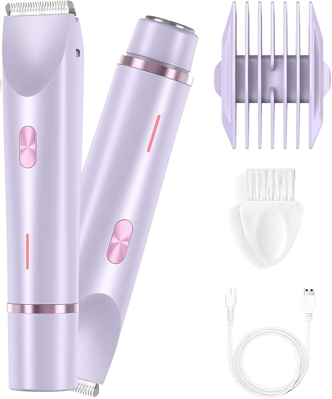 Bikini Trimmer for Women 2025 Upgrade Dual Head Shaver Women Ceramic Blades 2-in-1 Women's Body Shaver Electric Razor 90min Cordless Runtime Waterproof Travel Grooming Kit (Purple)-PawvioPets