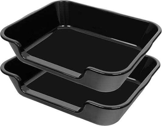 2 Pack of Extra Large Cat Litter Box (ABS Material), Low Entry Senior Litter Pen for Geriatric Kitty Big Cats, Jumbo Pet Safe Litter Boxes Tray for Indoor Pets Potty (Black, 24" L x 20" W)-PawvioPets
