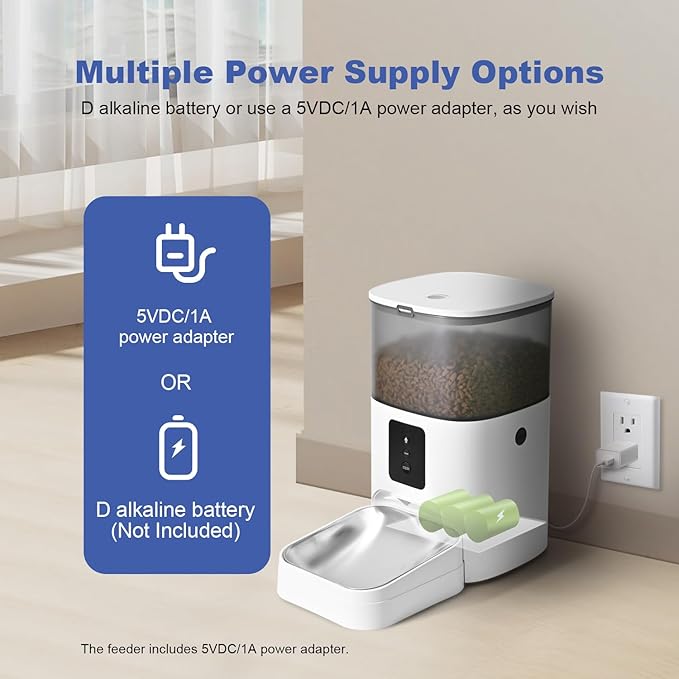 2.4G WiFi Automatic Cat Feeder, 4L Food Dispenser with 10s Voice Recorder, Pet Feeder up to 10 Meals per Day, Timed Cat Feeder with Dry Food Sealed Ring (White, 4L-WiFi)-PawvioPets