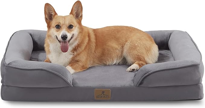 Bedfolks Orthopedic Dog Bed, Waterproof Dog Sofa Bed for Large Dogs, Egg Foam Pet Couch Bed with Removable Washable Cover and Nonslip Bottom, Dark Grey-PawvioPets