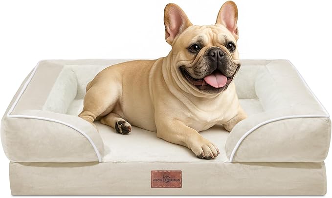 Comfort Expression Small Dog Beds Waterproof Orthopedic Foam Dog Sofa Beds for Medium Dogs Comfy Pet Bed with Washable Removable Cover & Non-Slip Bottom(Small,Beige)-PawvioPets