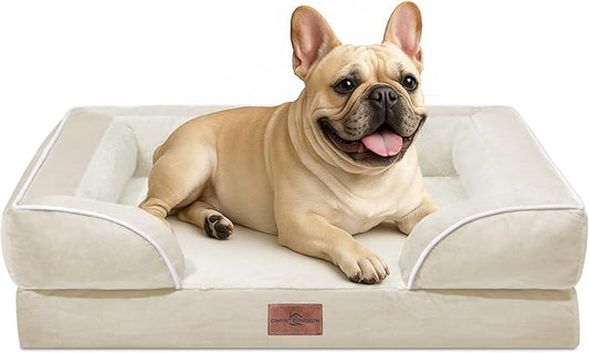 Comfort Expression Small Dog Beds Waterproof Orthopedic Foam Dog Sofa Beds for Medium Dogs Comfy Pet Bed with Washable Removable Cover & Non-Slip Bottom(Small,Beige)-PawvioPets