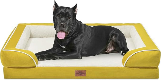 Comfort Expression XXL Dog Bed Orthopedic Foam, Waterproof Dog Beds for Oversized Dogs, Washable Dogs Sofa Bed with Removable Cover & Non-Slip Bottom(XX-Large,Spicy Mustard)-PawvioPets