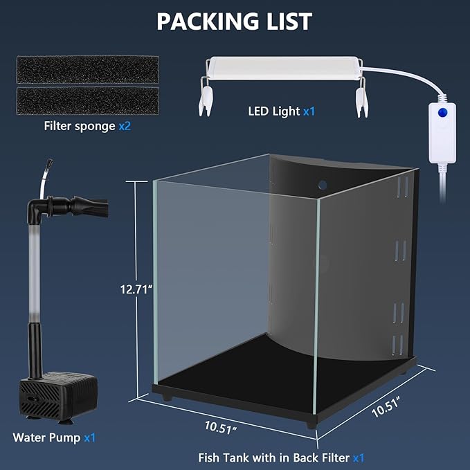 fishkeeper 5 Gallon Fish Tank Starter Kit, Small Aquarium with Filter and Adjustable 3 Color Lighting Self Cleaning Fish Bowl Rimless Aquarium for Beginners (Freshwater Fish Tank)-PawvioPets