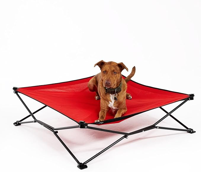 Coolaroo On-The-Go Elevated Dog Bed - Foldable Pop-Up Travel Dog Bed with Breathable, Moisture-Resistant Fabric, Carry Bag Included, Lightweight & Portable, Red, Extra Large-PawvioPets