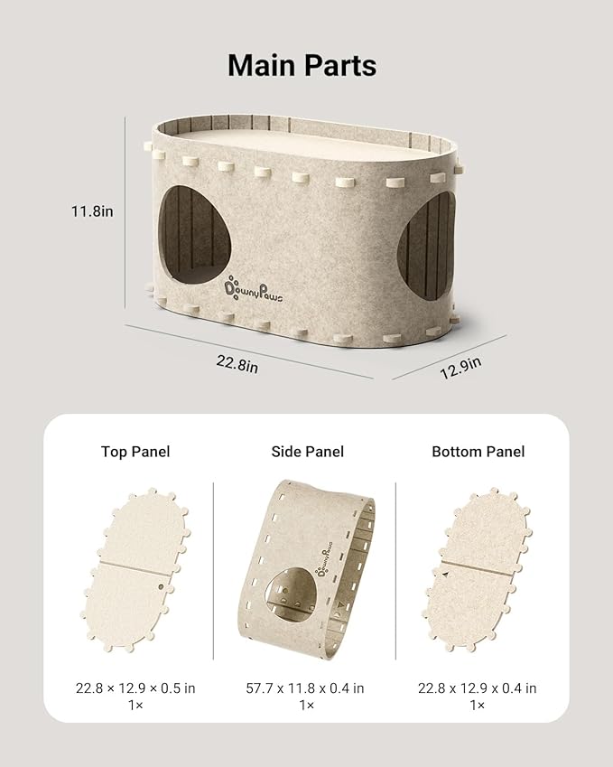 DownyPaws Cat House for Indoor Cats, Cat Bed Cave for Multiple & Large Cats Up to 22 Lbs, Scratch Resistant, Foldable Peekaboo Kitten Caves Tunnel Enclosed Bed, PeekaPurr, Cream-PawvioPets