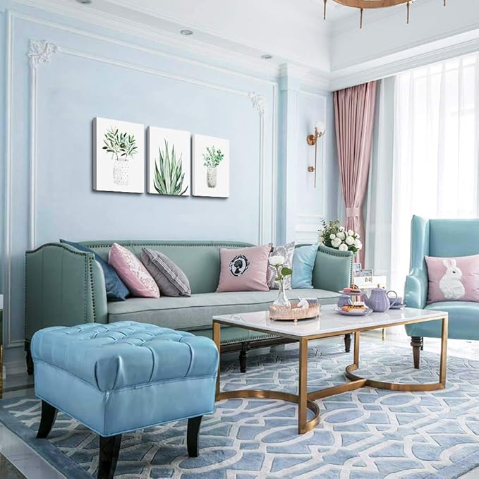 farmhouse Wall Art painting for dining room bathroom Abstract Canvas art family Wall decor for Bedroom kitchen Wall Decoration Living Room decor art Green Leaf pictures Artwork for home walls 3 piece-PawvioPets