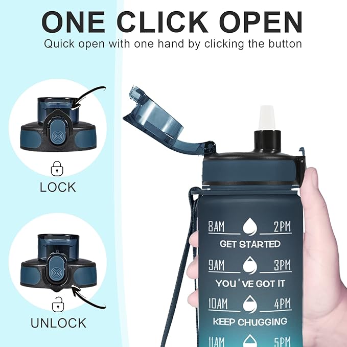 Enerbone Water Bottle, Leakproof BPA & Toxic Free, Motivational Water Bottle with Times to Drink and Straw, Fitness Sports Water Bottle with Strap for Office, Gym, Outdoor Sports-PawvioPets