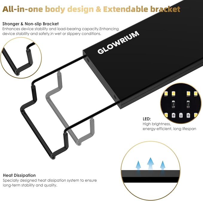 GLOWRIUM Aquarium Light, LED Full Spectrum Freshwater Fish Tank, infinitely dimmable, Fish Tank Light with auto-on/Off Timer (18-23 in)-PawvioPets