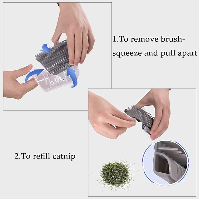 4 Pack Cat Self Groomer with Catnip Pouch,Cats Corner Massage Comb Grooming Brush Tool for Kitten Puppy (2 Black/2 Grey)-PawvioPets
