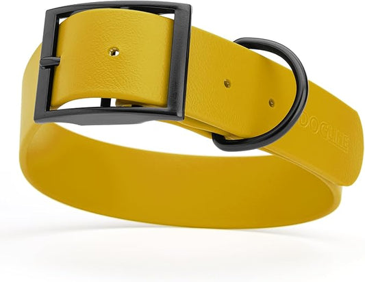 Dogline Biothane Waterproof Dog Collar Strong Coated Nylon Webbing with Black Hardware Odor- Proof for Easy Care Easy to Clean High Performance Fits Small Medium or Large Dogs, Treasure Gold-PawvioPets