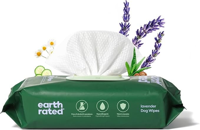 Earth Rated Dog Wipes, Hypoallergenic, Cleaning and Hydrating, for Grooming Paws, Body and Butt, Lavender Scented, 100 Count-PawvioPets