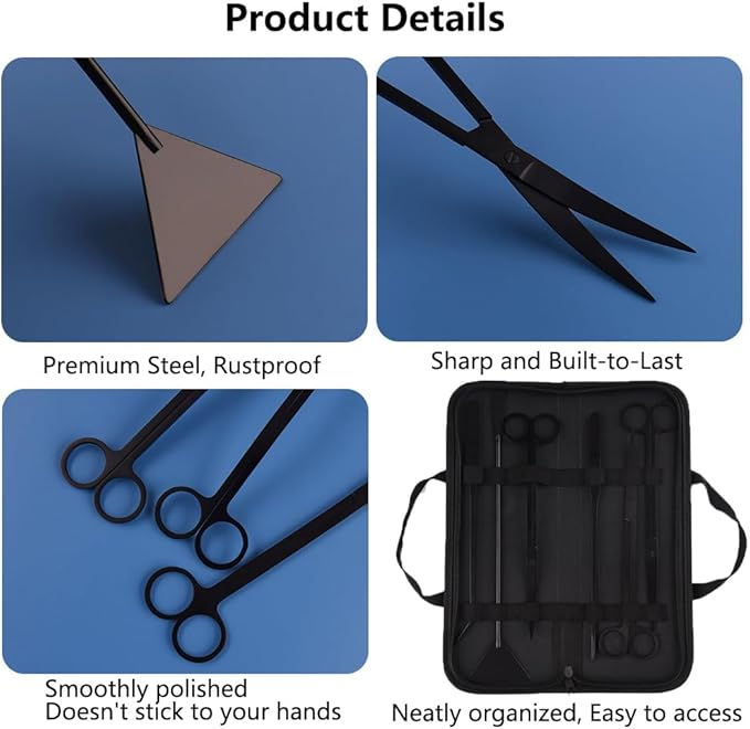 7-in-1 Aquascaping Tools Kit for Aquarium & Terrarium - Stainless Steel Long Tweezers, Curved Scissors, Algae Scraper, Feeding Tongs - Live Plant Trimming & Tank Cleaning Accessories-PawvioPets
