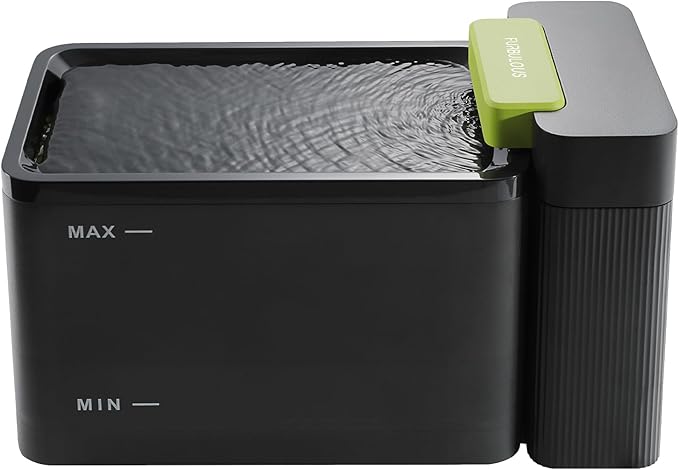 Furbulous 316 Stainless Steel Automatic Water Fountain with Ultrafiltration Tech, 3.3L/112oz Large Bowl, Ultra-Quiet, BPA-Free Dish Two Modes Water Dispenser for Cats/Medium Dogs/Pets (Black)-PawvioPets