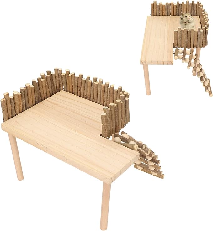Diydeg Hamster Wooden, 2 Layer Small Hamster Stand Playground with Ladder, Hamster Climbing Toy Cage Accessories for Squirrel Gerbil Chinchilla Parrot Bird Small Animals-PawvioPets