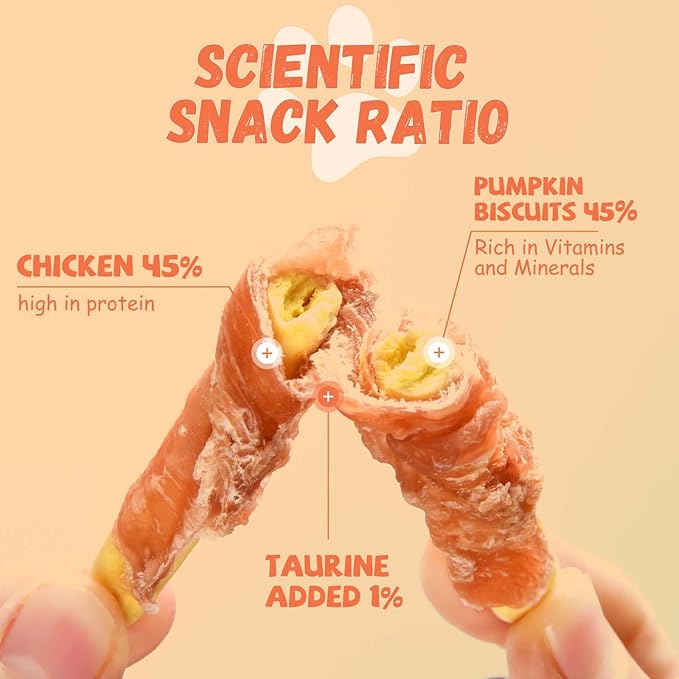 Dog Treats Pumpkin Biscuits Chicken Wrapped, Healthy Chewy Snacks High Fiber Low Fat, Training Treats for Small Medium Large Dogs, 10.6oz-PawvioPets