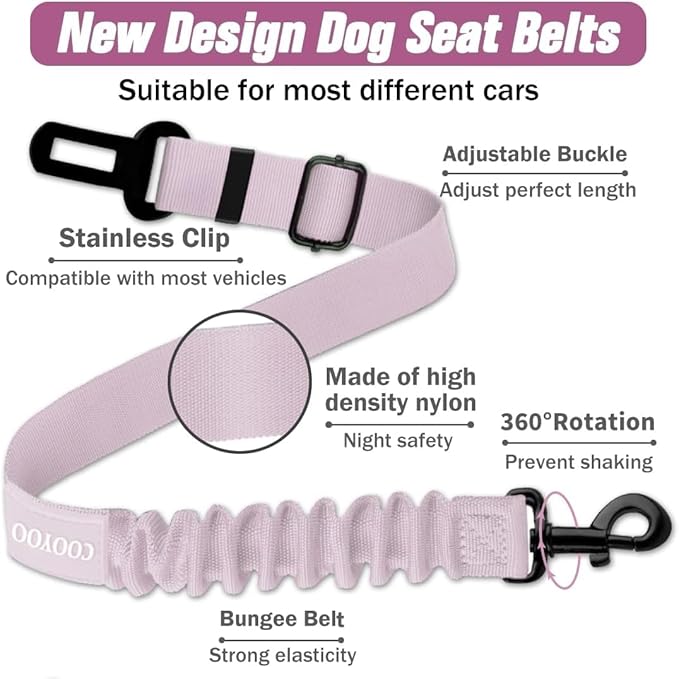 COOYOO Dog Seat Belt,Retractable Dog Car Harness Seat Belt for Car Adjustable Nylon Pet Safety Seat Belts Heavy Duty & Elastic Bungee Buffer-PawvioPets