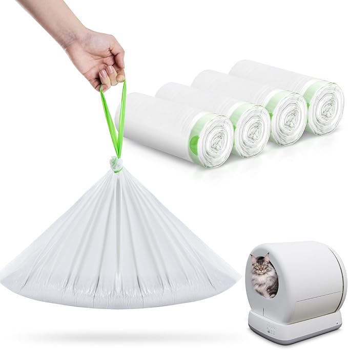 120 Pack Cat Litter Box Liners for Meo Want SC01, MW-SC02, MW-LR01,1.5 Mil Thick Drawstring Heavy Duty Leak-proof Disposable Smart Self-Cleaning Litter Box Robot Waste Drawer Trash Bags 18" x 12.6"-PawvioPets