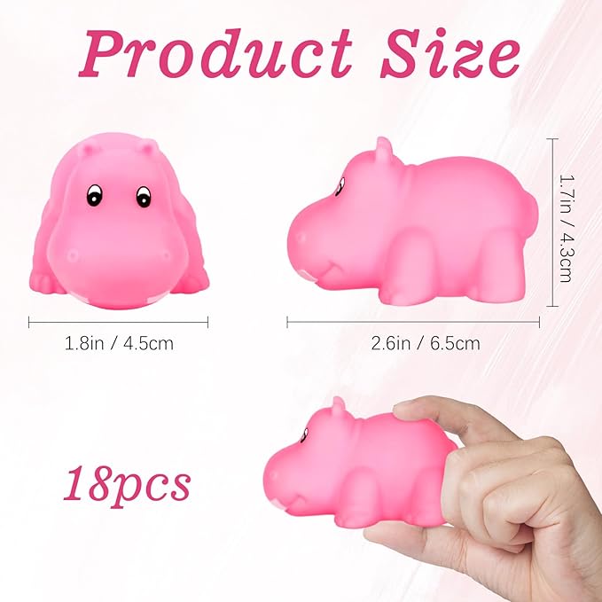 18 Mini Rubber Hippo Toys - PVC Small Animal Models, Pink Hippo Bath Buddy Size 1.1-2.48 inches, Suitable for Children, Party Favors, Bath Toys, and Educational Games.-PawvioPets
