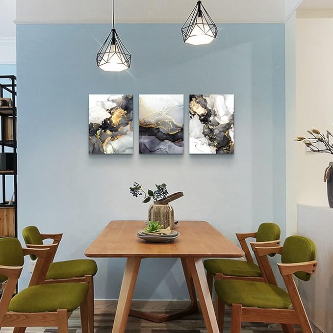 AHUASJART Abstract Canvas Wall Art For Living Room Boho Decor Bedroom Fashion Decors Office Ink Paintings 3 Pcs Framed Pictures Artwork Bathroom Home 16x24''-PawvioPets