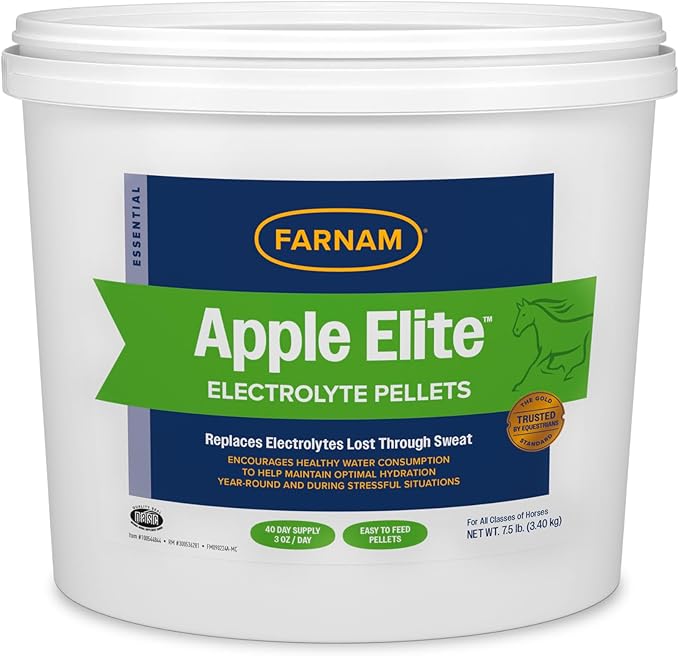 Farnam Apple Elite Electrolyte Supplement for Horses, Replaces Vital Minerals, Encourages Hydration, No Added Sugar, 7.5 lb, 40 Day Supply-PawvioPets