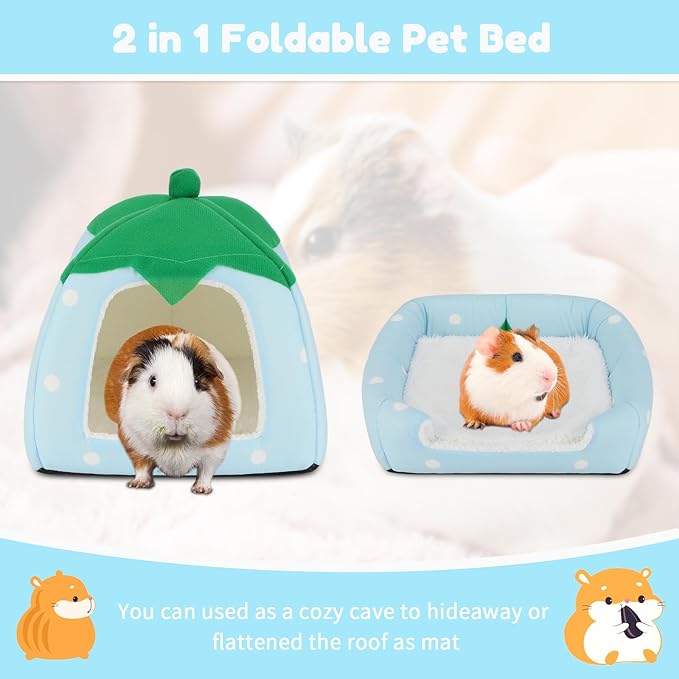 BWOGUE Guinea Pig House Bed Cozy Hamster Cave Large Hideout for Dwarf Rabbits Hedgehog Bearded Dragon Winter Nest Hamster Cage Accessories-PawvioPets