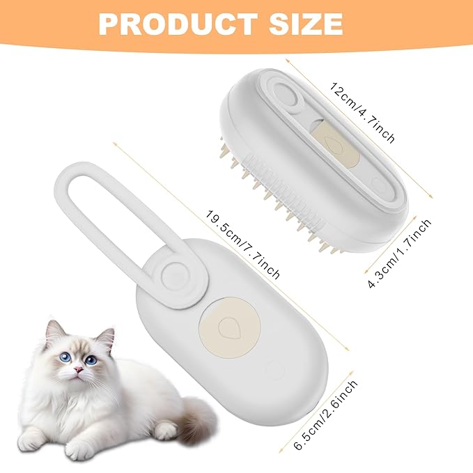 4 in 1 Cat Steam Brush for Shedding，Rechargeable Steam Pet Brush With Rotating Handle for Massaging, Self-Cleaning, and Pet Hair Removal for Long and Short Hair of Cat and Dog （Beige）-PawvioPets