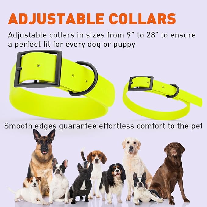 Dogline Biothane Waterproof Dog Collar Strong Coated Nylon Webbing with Black Hardware Odor- Proof for Easy Care Easy to Clean High Performance Fits Small Medium or Large Dogs, Safety Yellow-PawvioPets